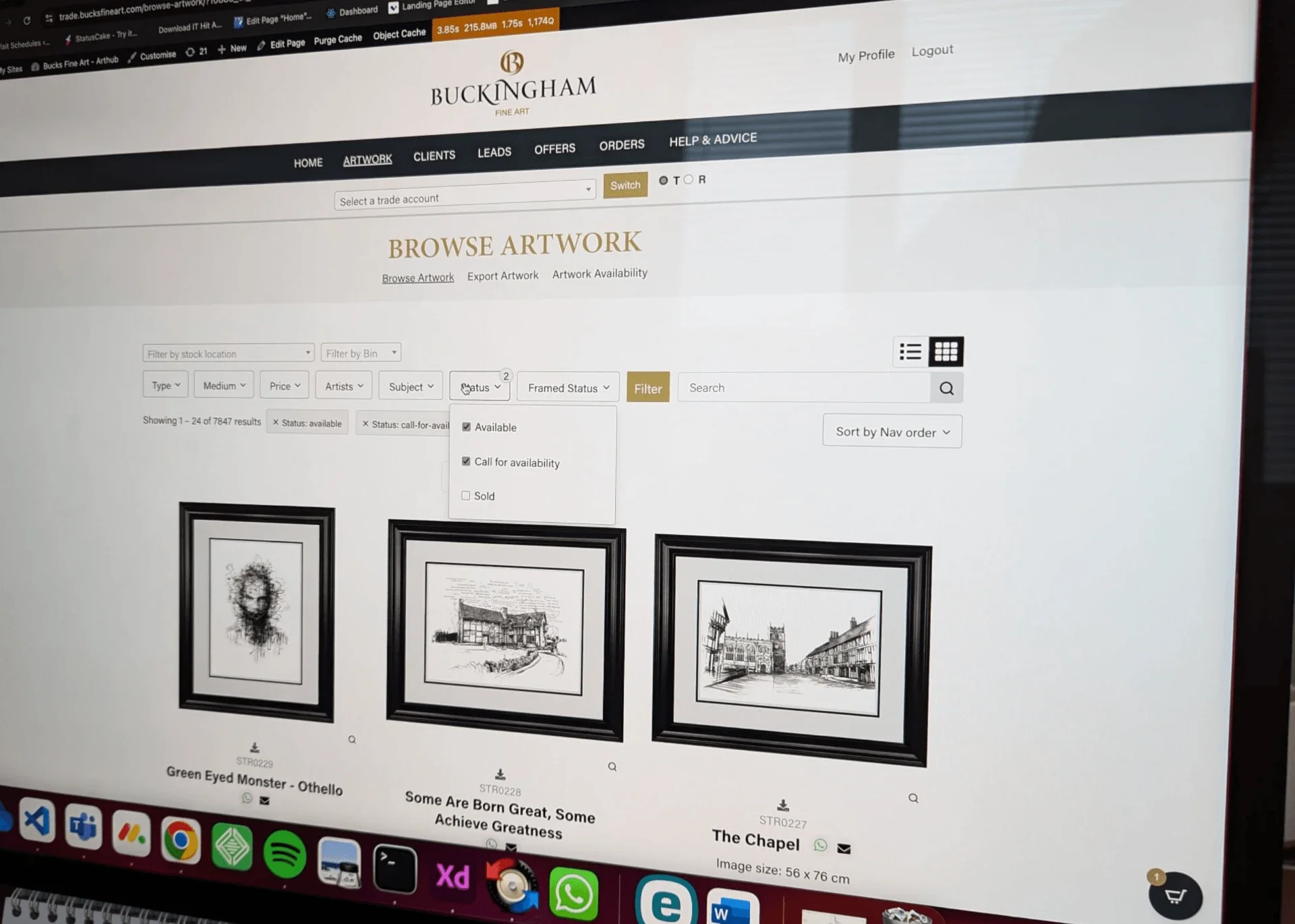 Buckingham Fine Art trade platform browse artwork screen