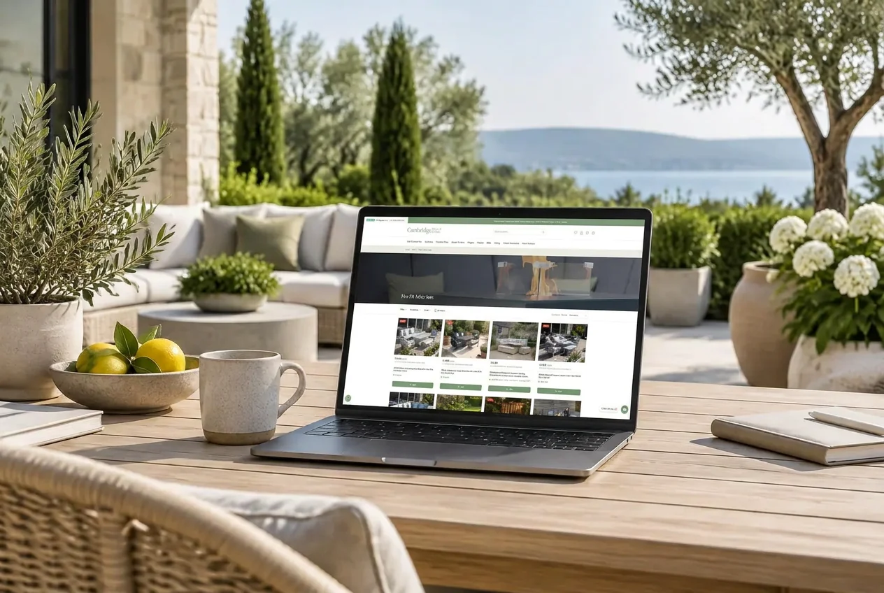 Garden furniture shop displayed on a laptop