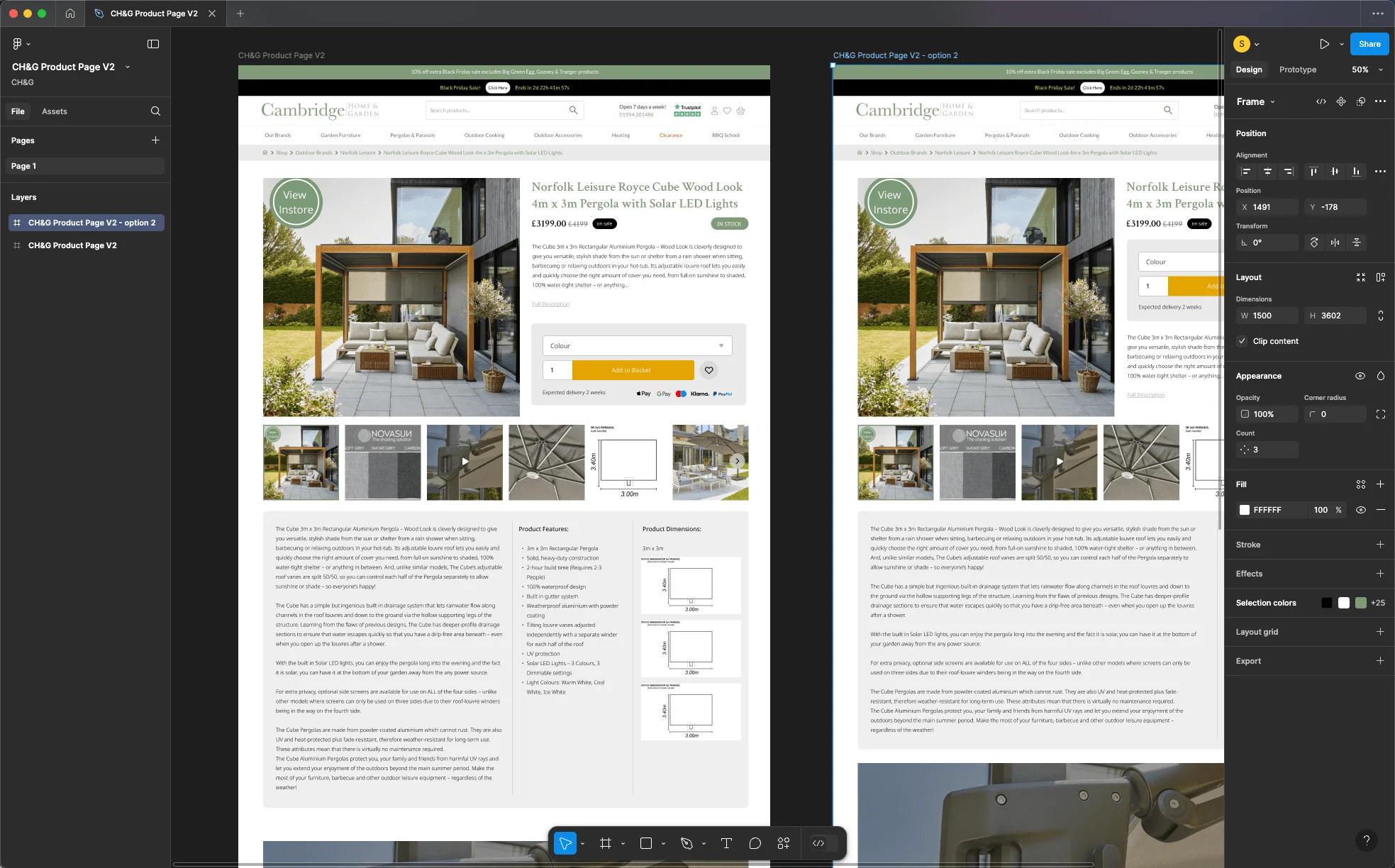 CH&G pergola product page design in Figma