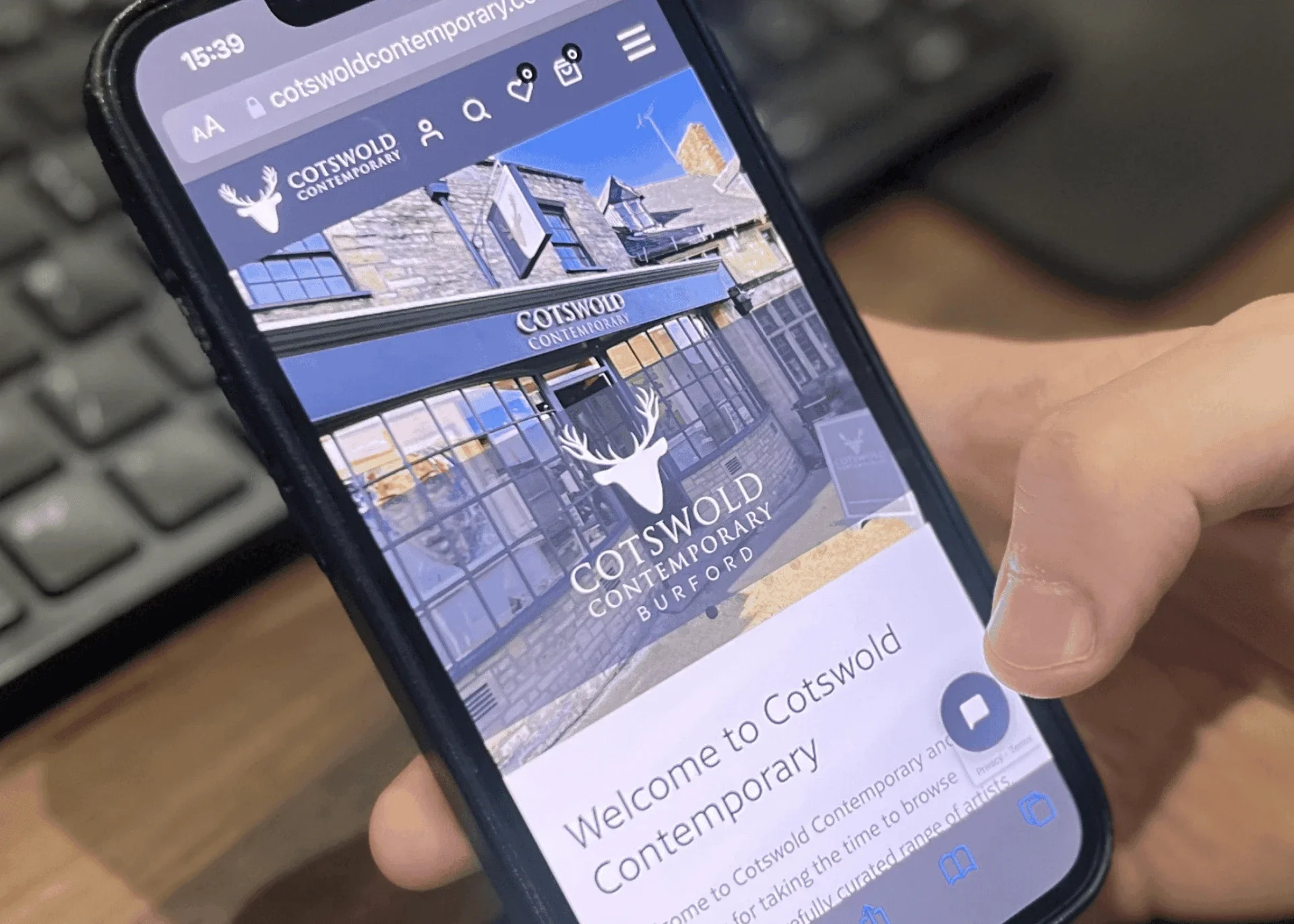 Cotswold Contemporary gallery website shown on a phone
