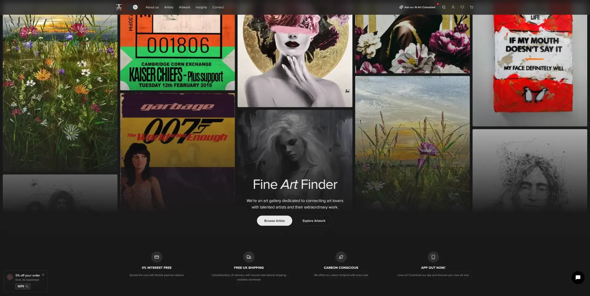 Fine Art Finder online gallery homepage