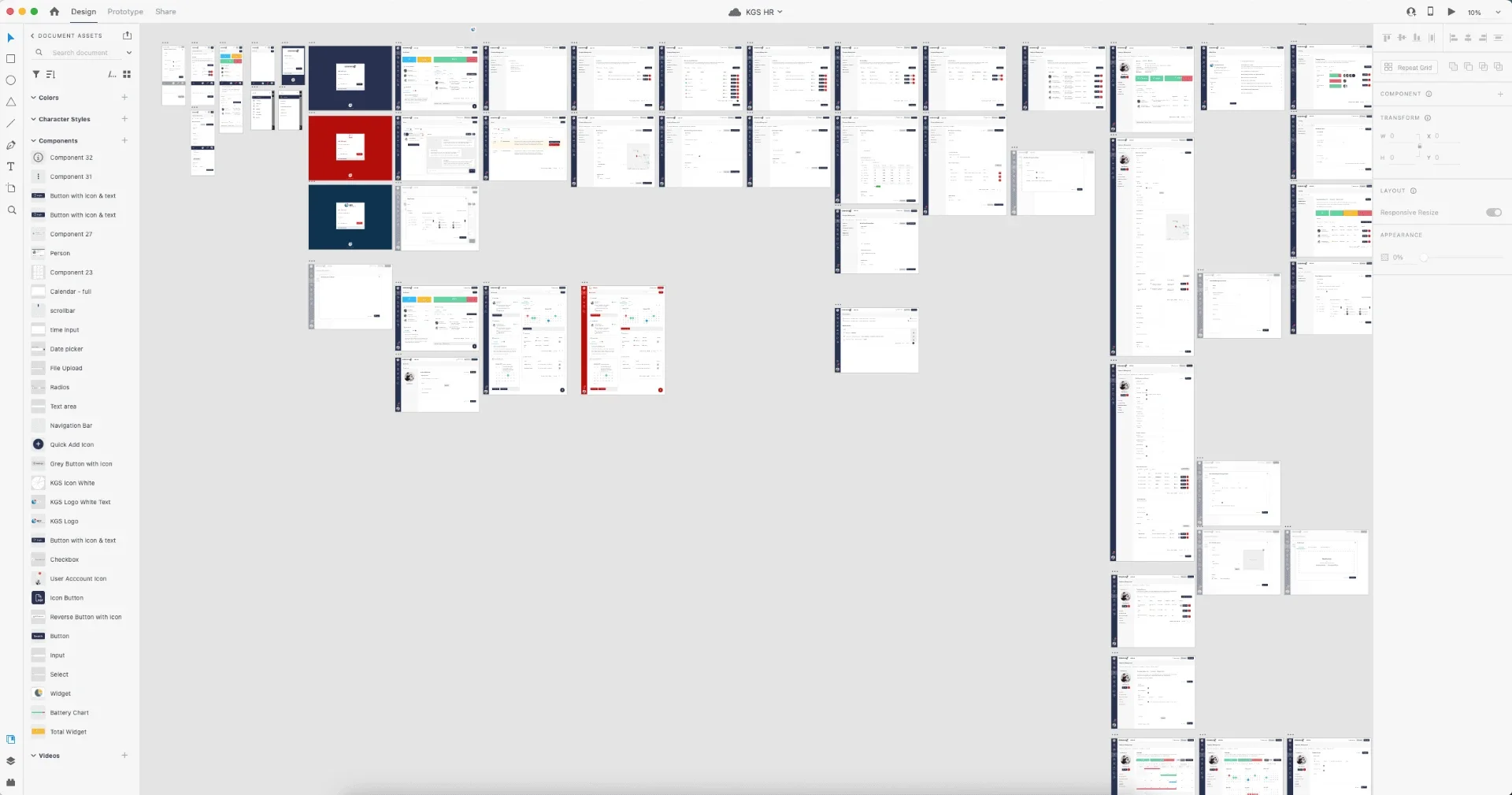 KGS HR design screens laid out in the Figma workspace