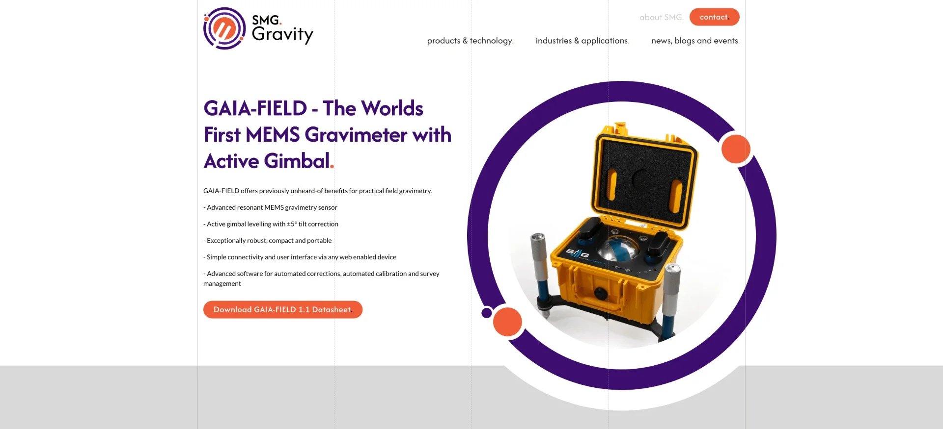 SMG Gravity website featuring the GAIA-FIELD gravimeter